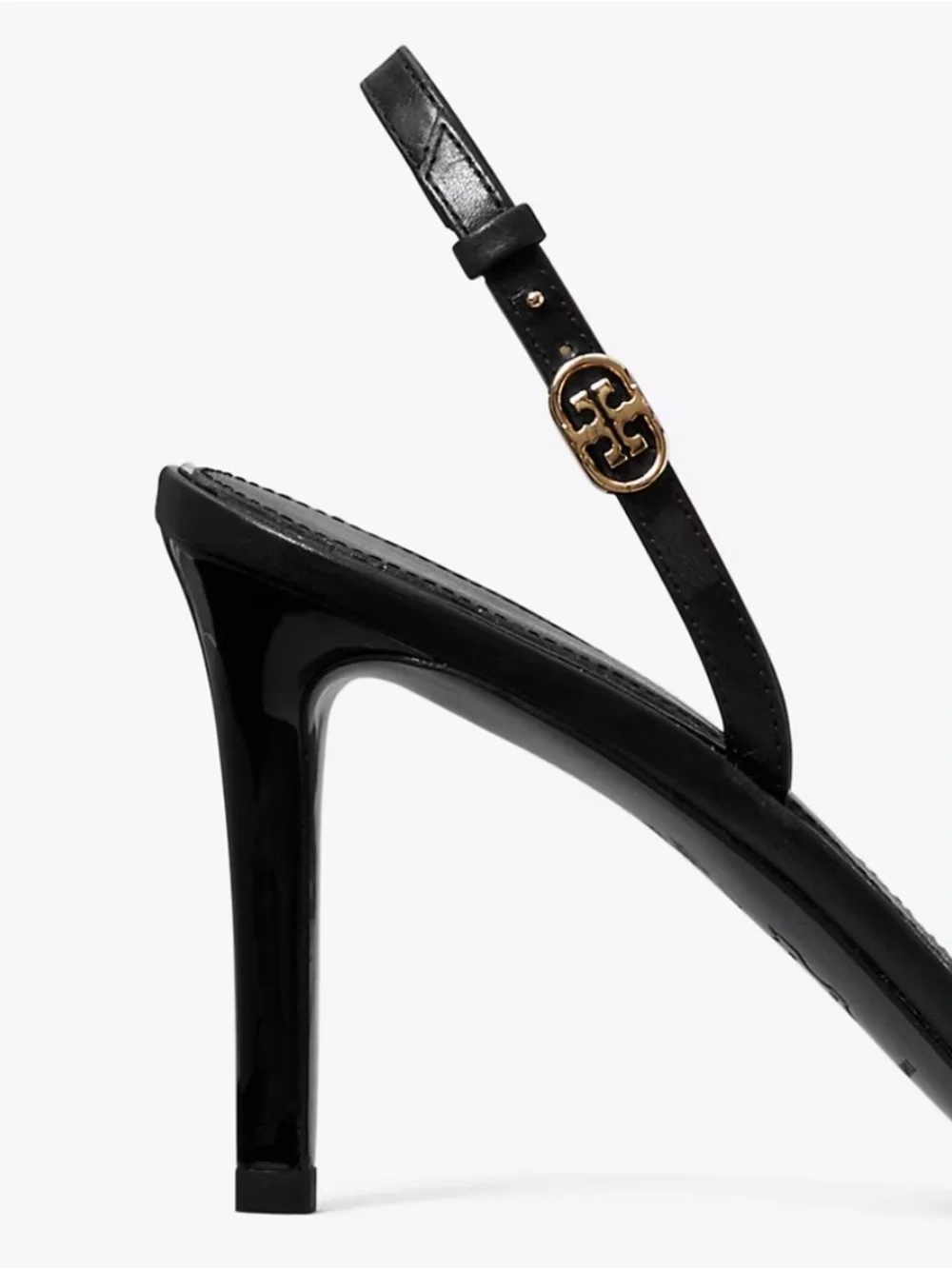 Tory Burch Blck Leather Double T Buckle Logo Accent Slingback Heel Size 9 1/2